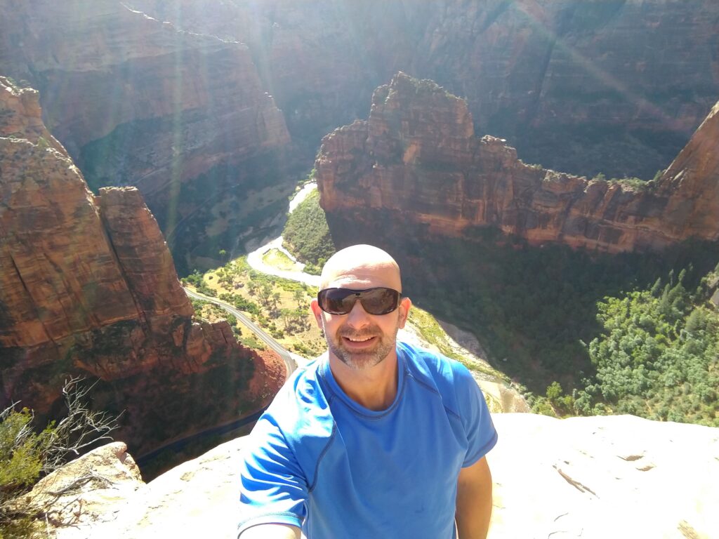 About A.J. andy overlooking zion on angel