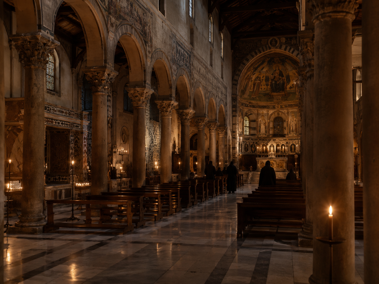 Monks singing vespers at San Miniato al Monte