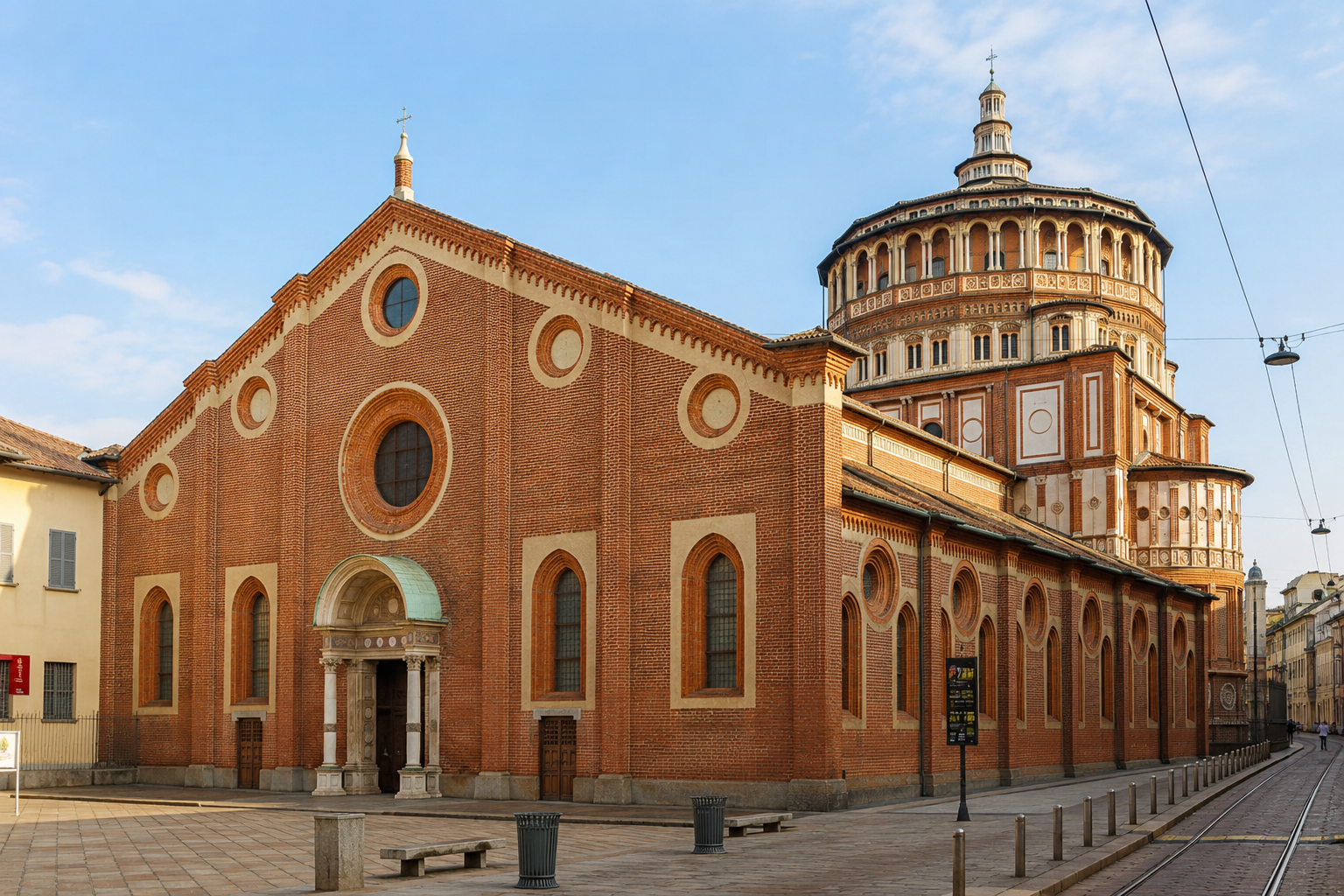 Exterior of Santa Maria delle Grazie in Milan, home of Leonardo's Last Supper