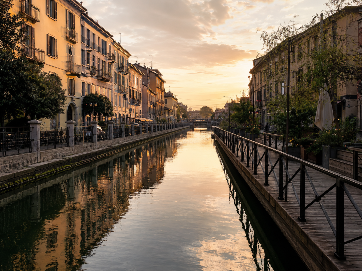 Naviglio Grande canal in Milan at golden hour