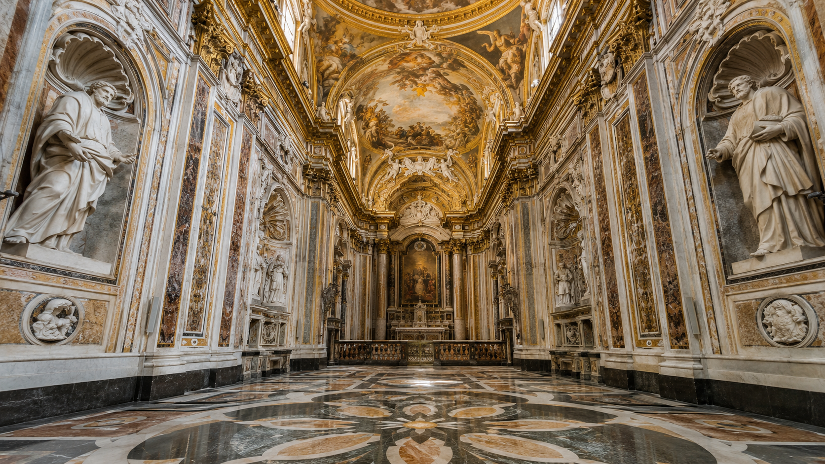 Ornate baroque interior of the Sansevero Chapel in Naples