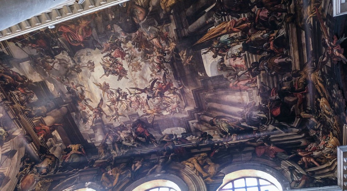 Painted ceiling inside the Chiesa di San Pantalon in Venice